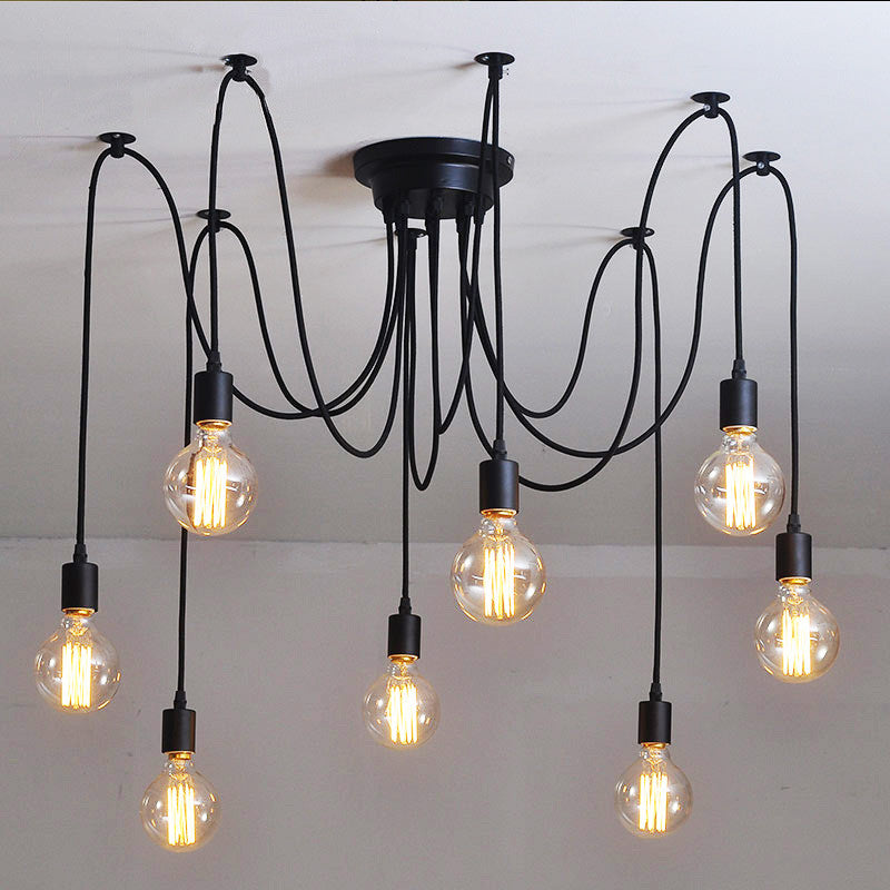 10 light adjustable cable chandelier black
