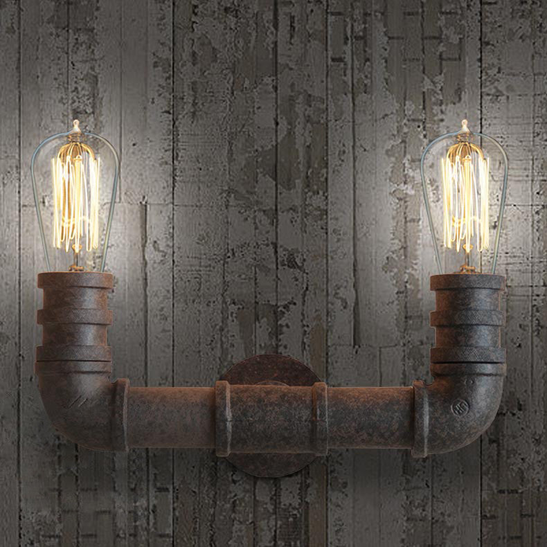 2 Head Duo Water Pipe Rustic Wall Light Sconce