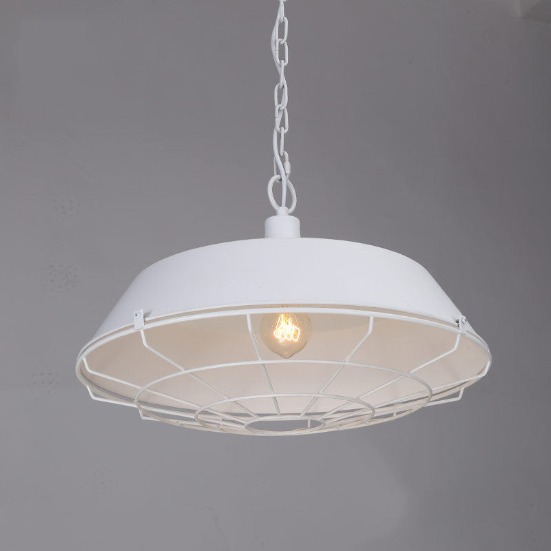 White Industrial Cage Pendant Light