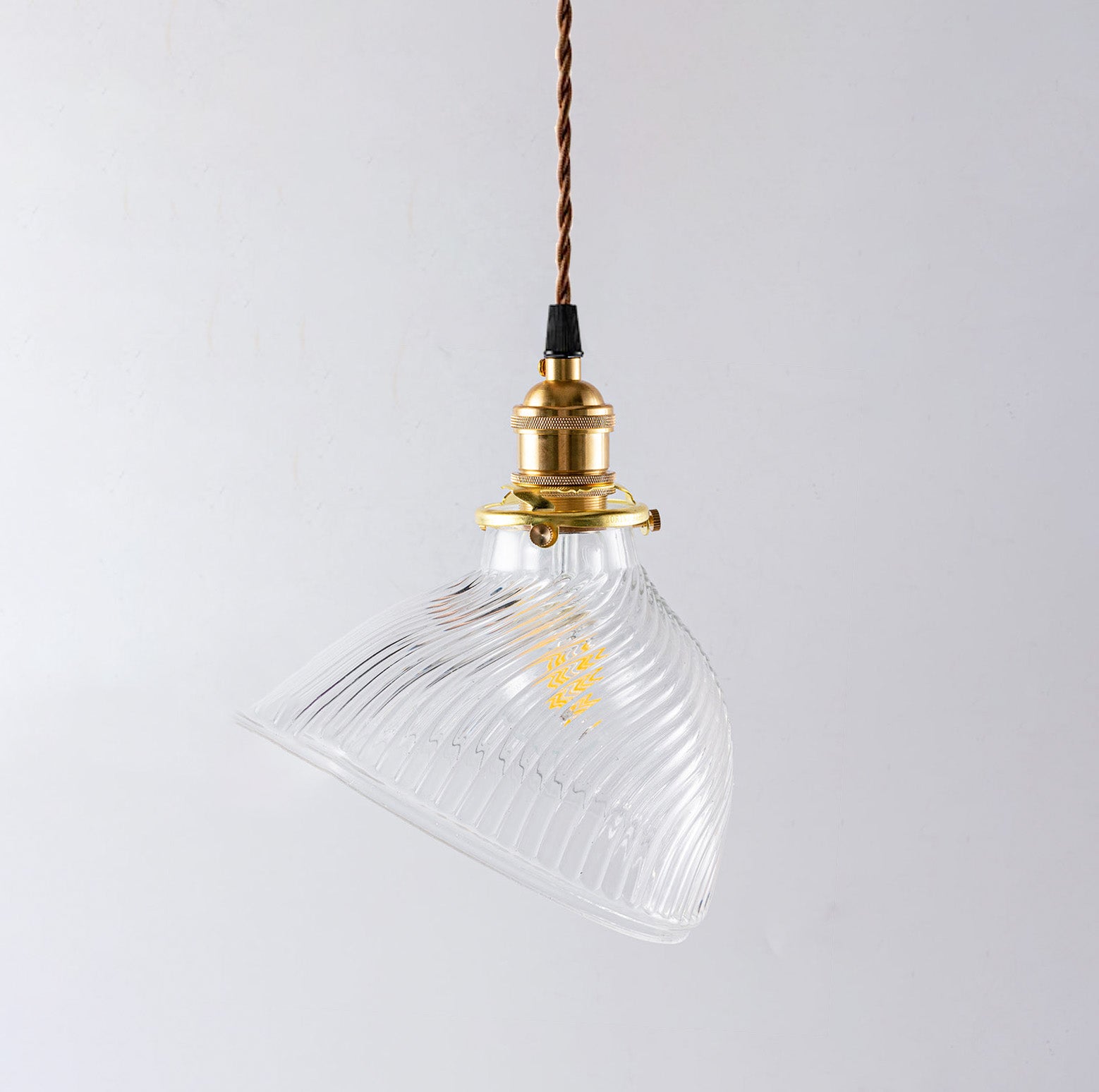 Clear fluted shell glass midcentury modern pendant light