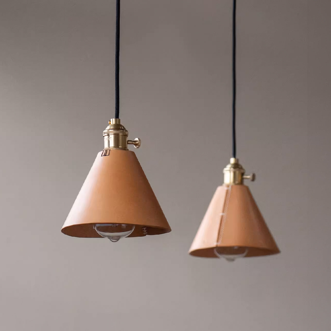 Porter Leather Cone Shade Brass Fitting Pendant Light